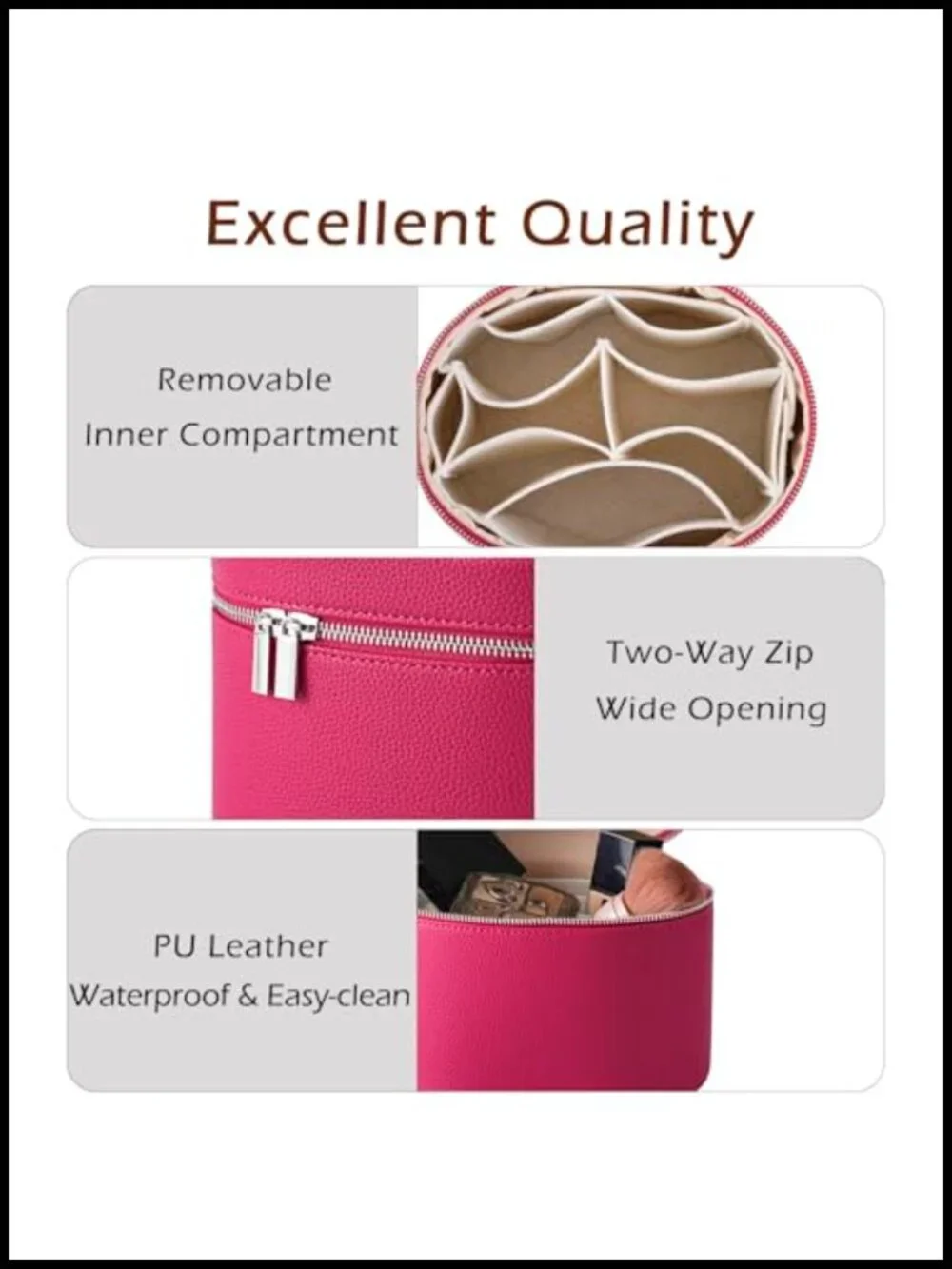 Travel Makeup Vanity Case with Divider and Handle, Waterproof PU Leather